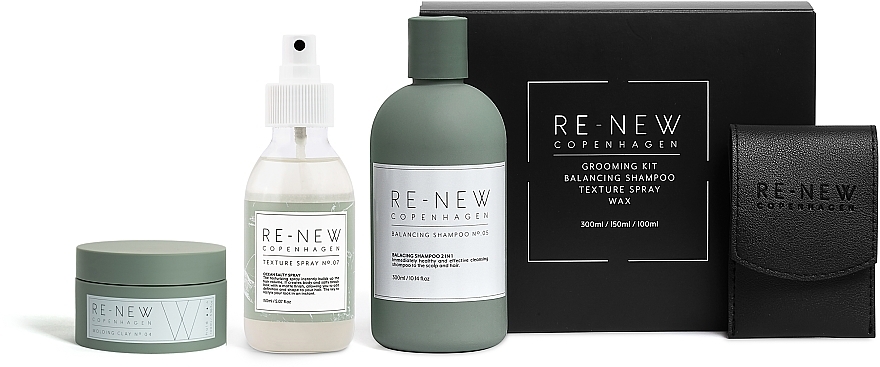Набір, 4 продукти - Re-New Copenhagen Essential Grooming Kit (Balancing Shampoo №05 + Texture Spray №07 + Molding Clay №04) — фото N1