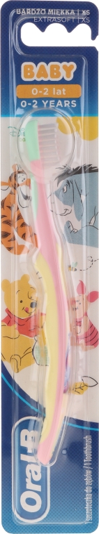 Зубна щітка "Ослик Іа-Іа", екстрам'яка, рожево-жовта - Oral-B Baby — фото N1