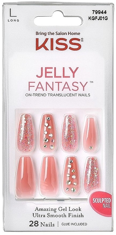 Набір накладних нігтів із клеєм, балерина - Kiss Nails Jelly Fantasy — фото N1
