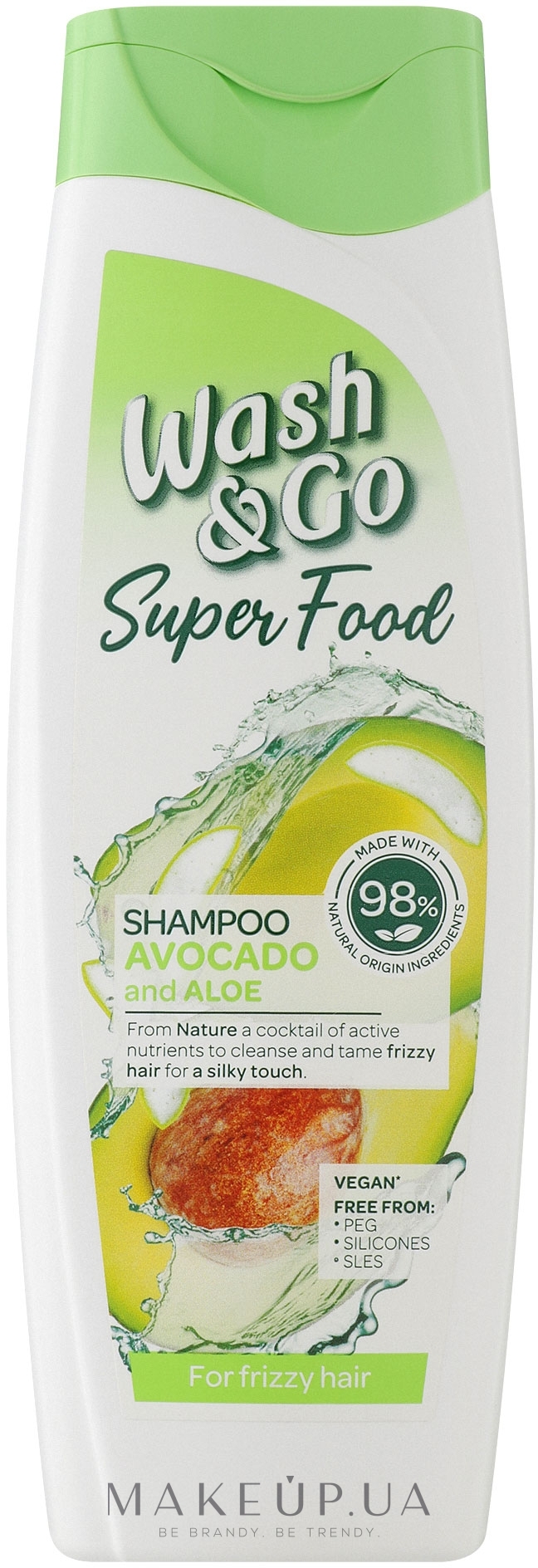 Шампунь для неслухняного волосся з авокадо й алое вера - Wash&Go Super Food Shampoo — фото 400ml
