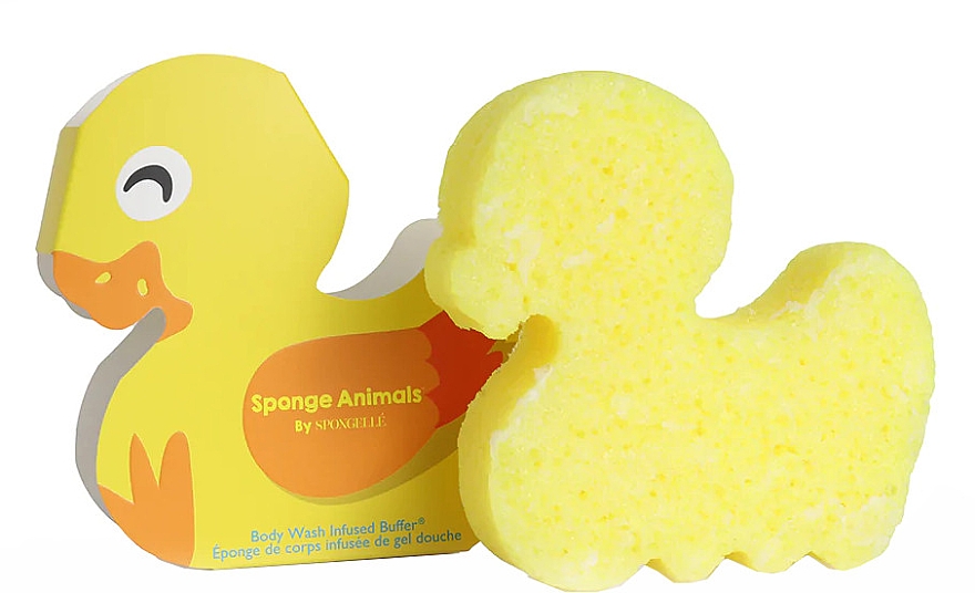 Детская пенная многоразовая губка для душа "Утка" - Spongelle Animals Sponge Duck Body Wash Infused Buffer — фото N1