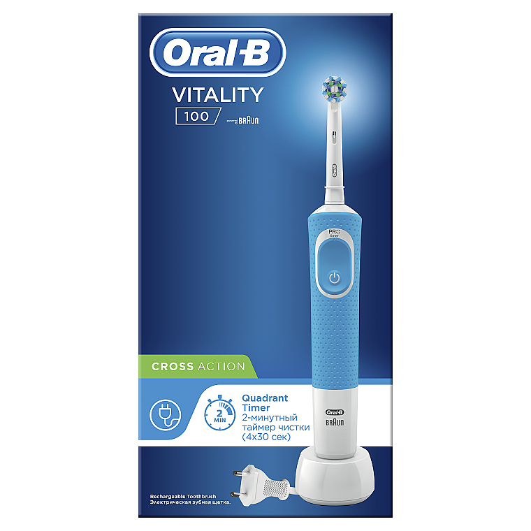 Электрическая зубная щетка, синяя - Oral-B Vitality 100 D100.413.1 PRO CrossAction — фото N2