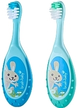 Набор из 2 щеток "Flossbrush", 0-3 лет, голубая/бирюзовая - Brush-Baby Mixed Colour Blue/Teal — фото N2