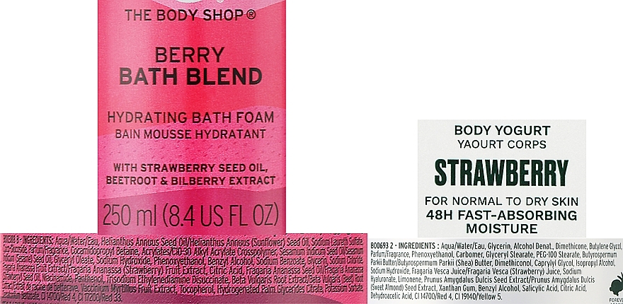 Набір - The Body Shop Berries & Bubbles Bath Routine (bath/foam/250ml + body/yogurt/200ml + bag) — фото N4