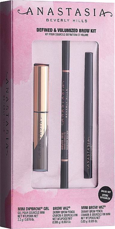 Набір - Anastasia Beverly Hills Defined & Volumized Brow Kit Medium Brown (b/gel/2.5ml + b/pen/0.85g + b/pen/0.03g) — фото N1