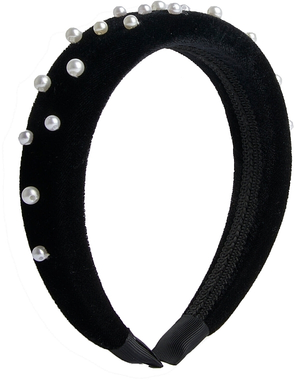 Ободок для волос, черный с жемчужинами - Revolution Haircare Pearl Velvet Headband — фото N1