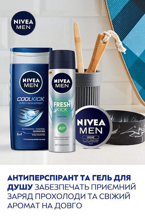 Набір чоловічий - NIVEA MEN Fresh Kick 2024 (sh/gel/250ml + deo/150ml + cr/75ml) — фото N6