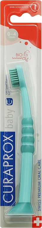 Зубная щетка детская CS Baby с прорезиненной ручкой (0-4), зеленая, зеленая щетина - Curaprox