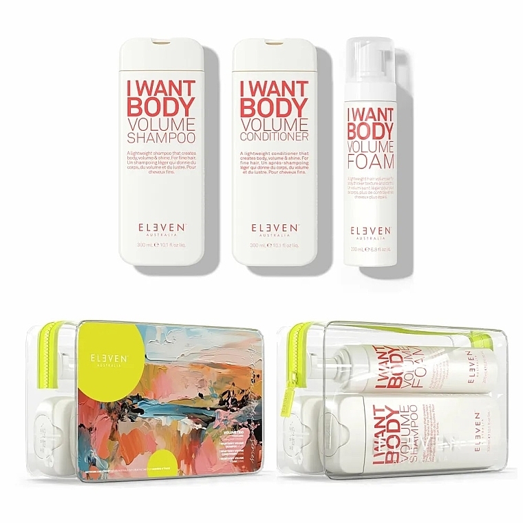 Набор - Eleven Australia Volume Holiday Trio (shm/300ml + cond/300ml + h/foam/200ml + bag) — фото N1