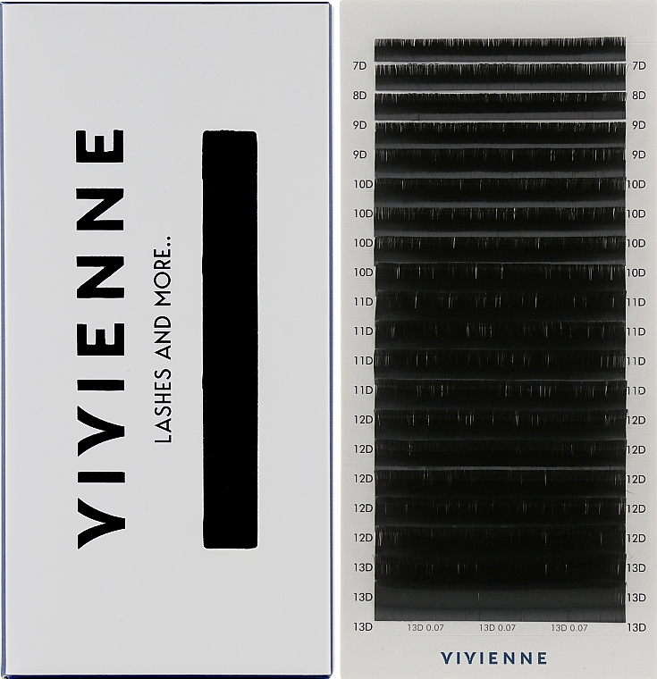 Накладные ресницы "Elite", черные, 20 линий (mix, 0.07, D, (7-13)) - Vivienne — фото N1