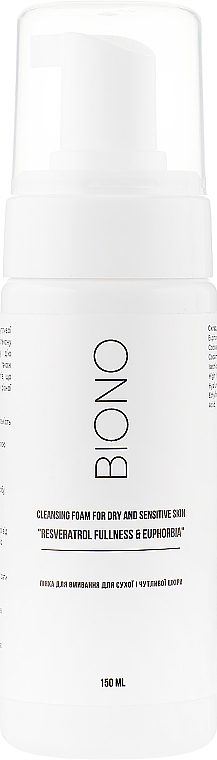 Пінка для вмивання, для сухої і чутливої шкіри - Biono Cleansing Foam For Dry And Sensitive Skin "Resveratrol Fullness & Euphorbia"