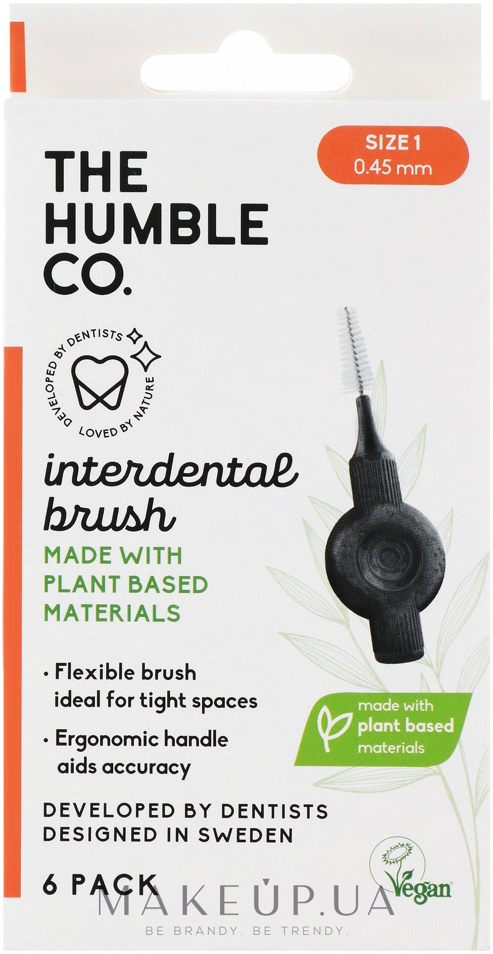 Межзубные интердентальные ершики, 0.45 мм, оранжевые, 6 шт. - The Humble Co Interdental Brush — фото 6шт