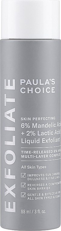 Ексфоліант для обличчя із 6% мигдалевої кислоти та 2% молочної кислоти - aula's Choice Skin Perfecting 6% Mandelic + 2% Lactic Acid AHA Liquid Exfoliant — фото N1