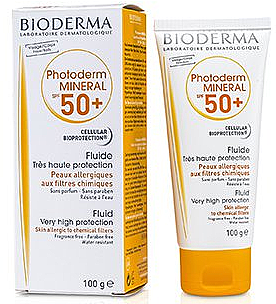 Солнцезащитная эмульсия для кожи склонной к аллергии - Bioderma Photoderm Mineral Very High Protection Fluid SPF50+ — фото N2
