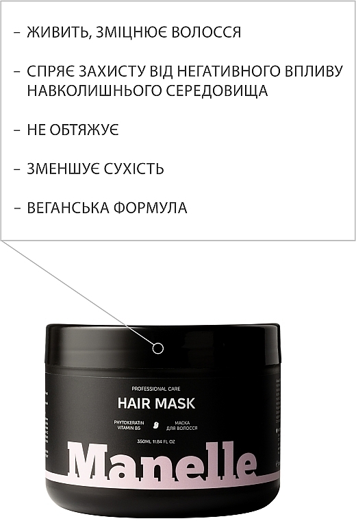 Маска для волосся - Manelle Рrofessional Care Phytokeratin Vitamin B5 Mask — фото N2