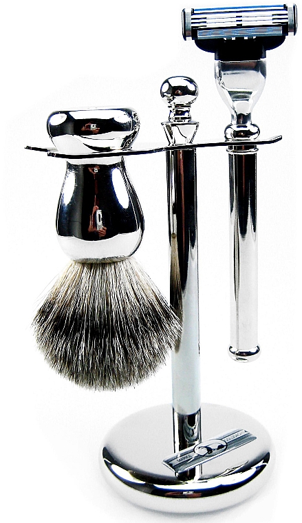 Набор для бритья - Golddachs Finest Badger, Mach3 Metal Chrome (sh/brush + razor + stand) — фото N1