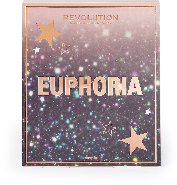 Набор - Makeup Revolution Euphoria Makeup Gift Set (eyeshadow/15x1.1g + highlighter/4x1.1g + fix/spray/95ml + lipstick/2.5ml + mascara/7ml + face jewels) — фото N2