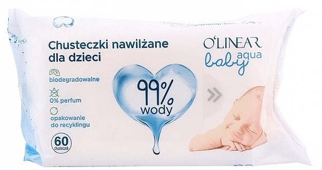 Вологі серветки для дітей і немовлят, 60 шт. - O'linear Baby Aqua Wet Wipes — фото N1