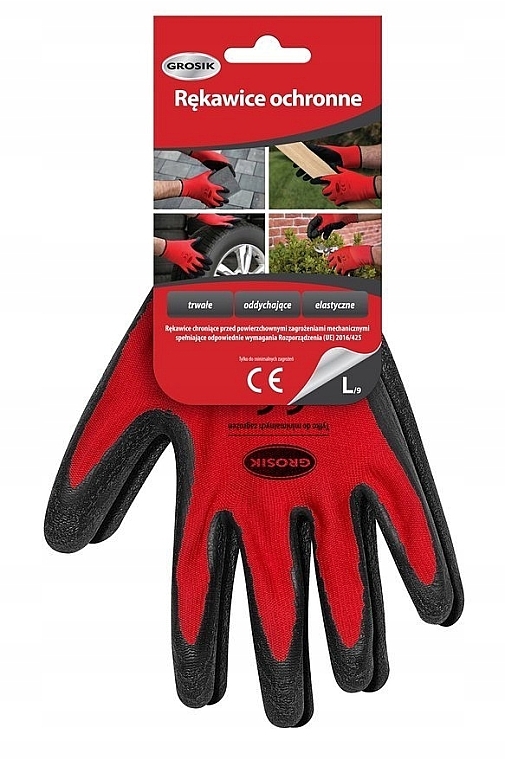 Перчатки защитные, размер L, красные - Grosik — фото N1