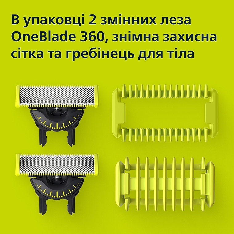 Сменные лезвия с насадками для тела - Philips OneBlade 360 QP624/50  — фото N4