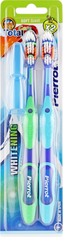 Зубная щетка мягкая, салатовая + голубая - Pierrot Goldx2 Toothbrush — фото N1
