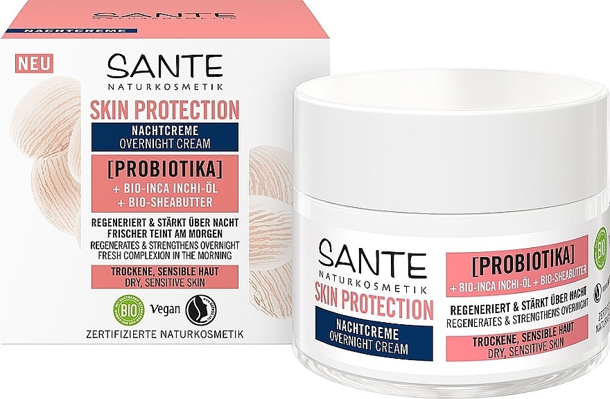 Биокрем ночной для сухой и чувствительной кожи лица, с пробиотиками - Sante Skin Protect Cream — фото N1