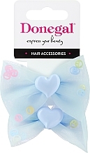 Парфумерія, косметика Набір резинок для волосся FA-5602, 2 шт, блакитні бантики з сердечками - Donegal