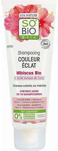 Шампунь для волосся - So'Bio Colour Shine Organic Hibiscus Shampoo — фото N1