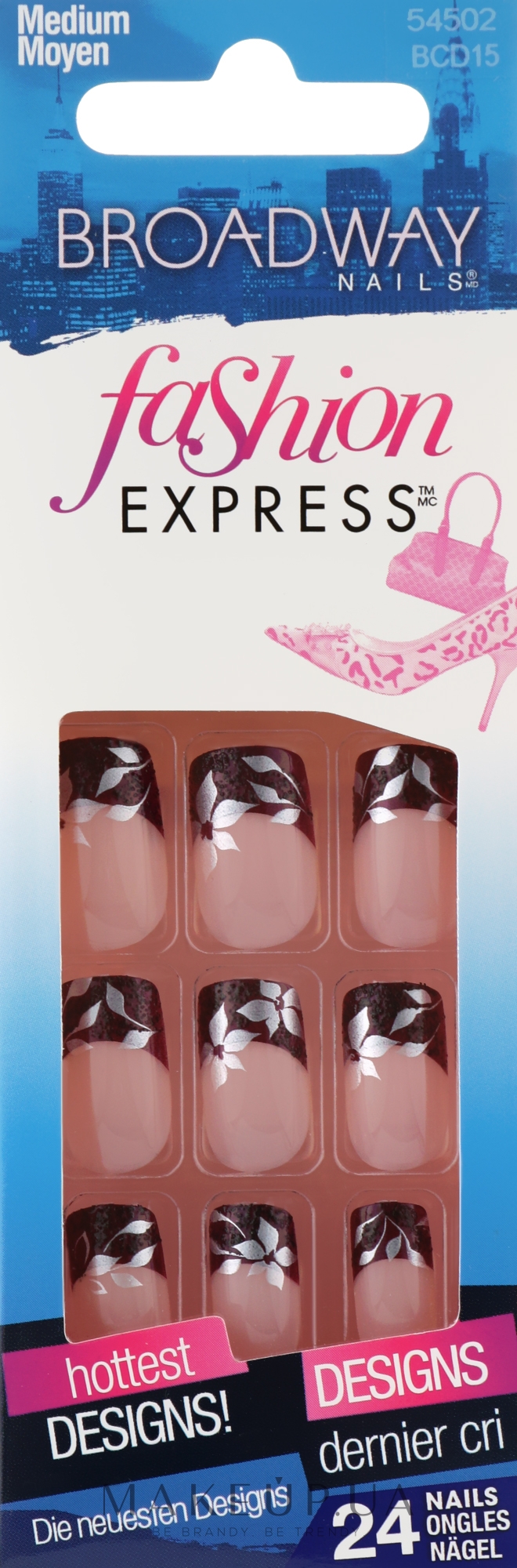 Набір накладних нігтів, без клею - Kiss Broadway Fashion Express — фото 24шт