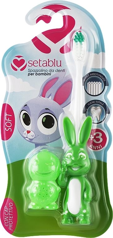 Дитяча зубна щітка із захисним чохлом "Кролик", зелена - Setablu Baby Soft Rabbit Toothbrush — фото N1