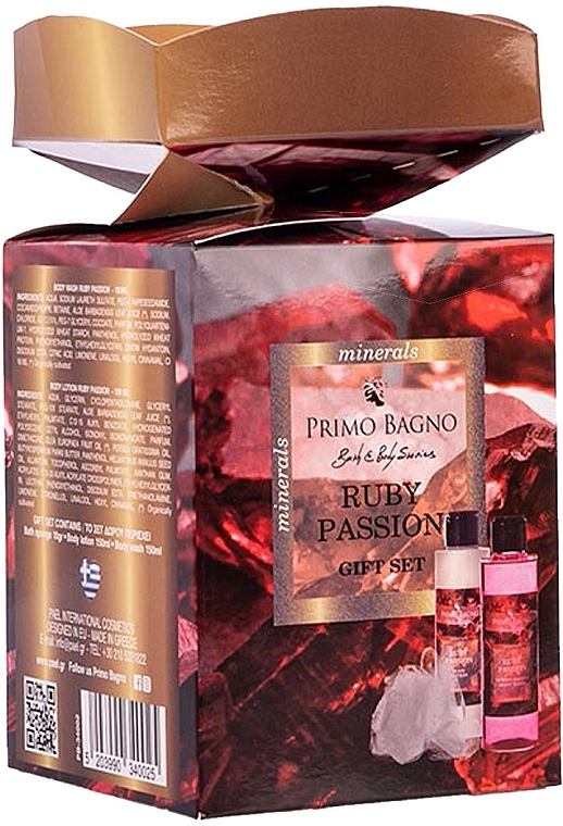 Набор - Primo Bagno Ruby Passion Gift Set(sh/gel/150 ml + b/lot/150 ml + sponge/1 pcs) — фото N1