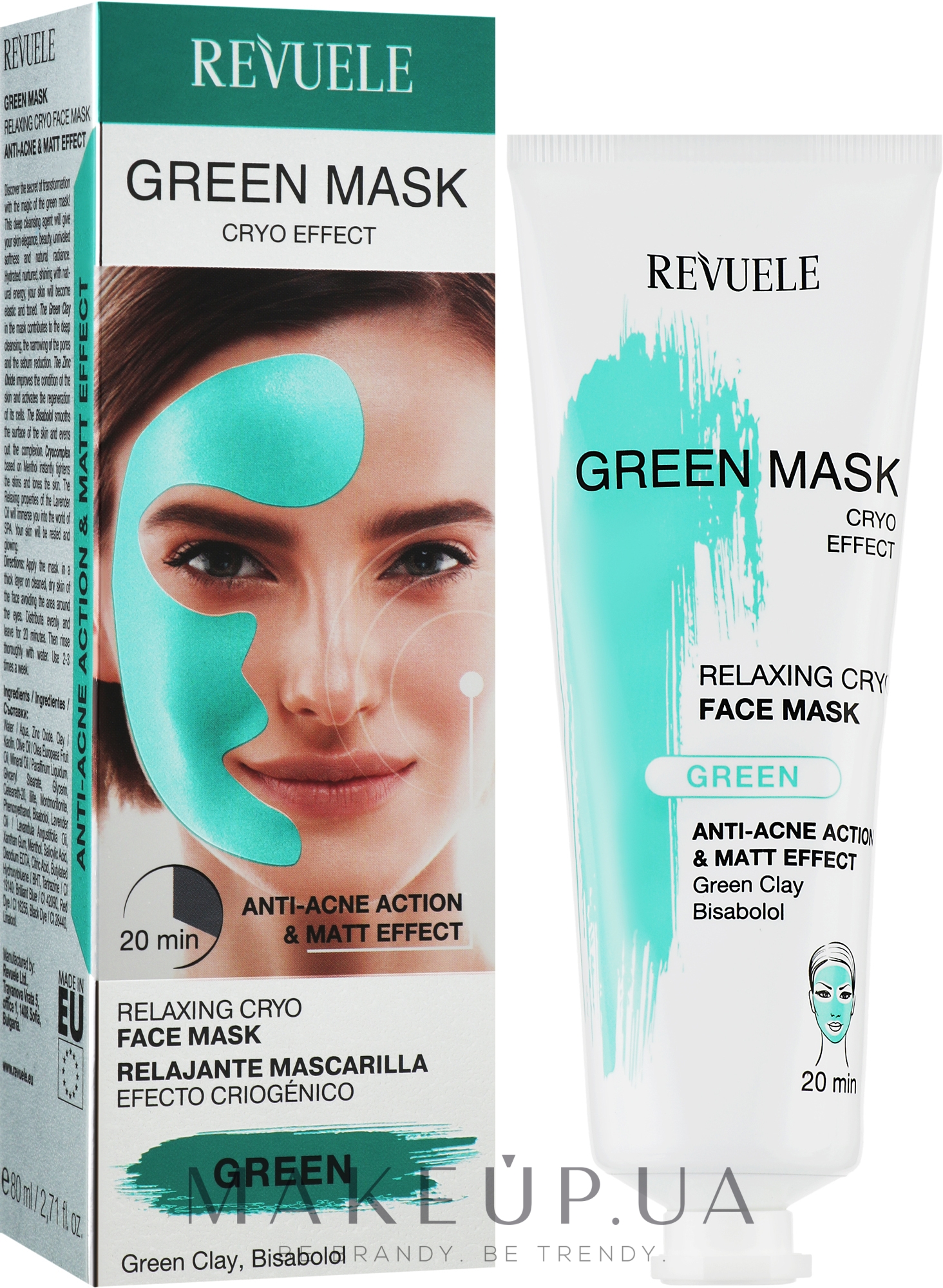 Зеленая маска для лечения акне - Revuele Anti-Acne Green Face Mask Cryo Effect — фото 80ml