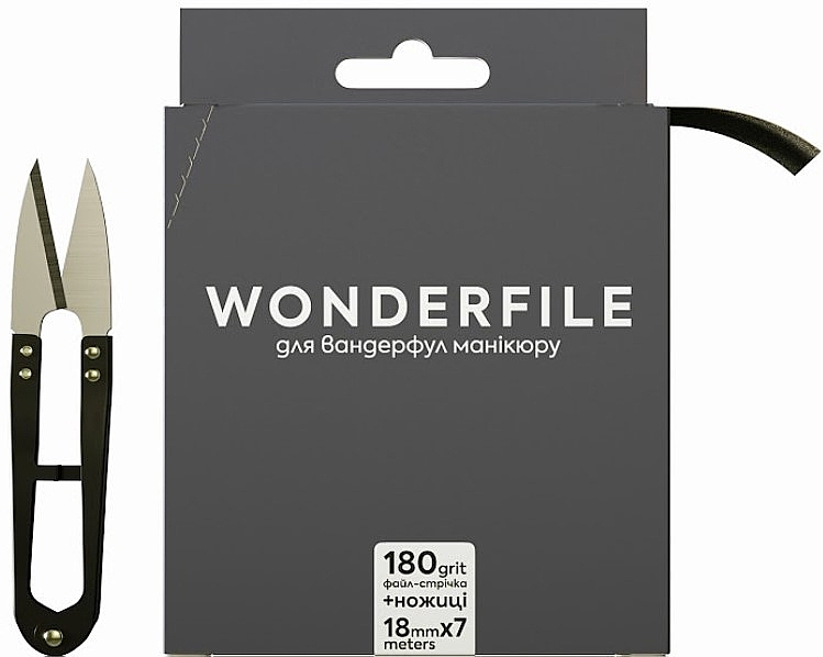 Файл-лента для пилки 160х18 мм, 180 грит, 7 метров + ножницы, черный - Wonderfile — фото N1