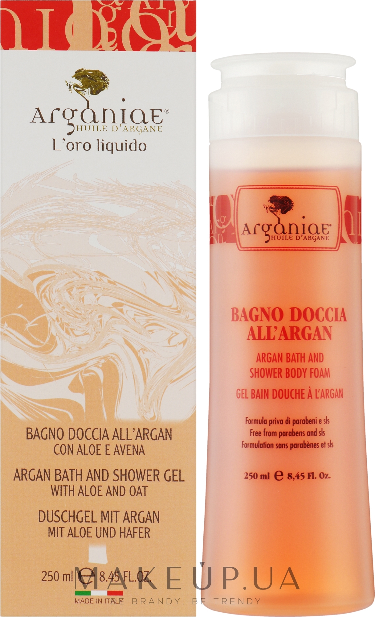 Гель для ванны и душа с аргановым маслом алоэ и овсом - Arganiae L'oro Liquido Argan Oil Bath And Shower Body Foam — фото 250ml