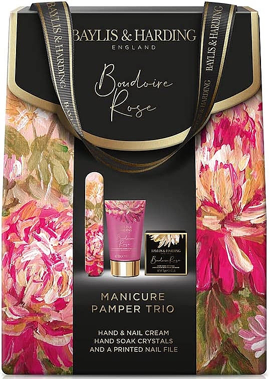Набор - Baylis & Harding Boudoire Rose Luxury Manicure Pamper Trio (h/cr/50ml + h/salt/70g + n/file) — фото N1