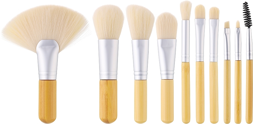 Набір пензлів для макіяжу "Bamboo White" 10 шт. + сумочка - Tools For Beauty — фото N1