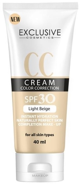 CC-крем для обличчя - Exclusive Cosmetics CC Cream Color Correction SPF 30 — фото Light Beige