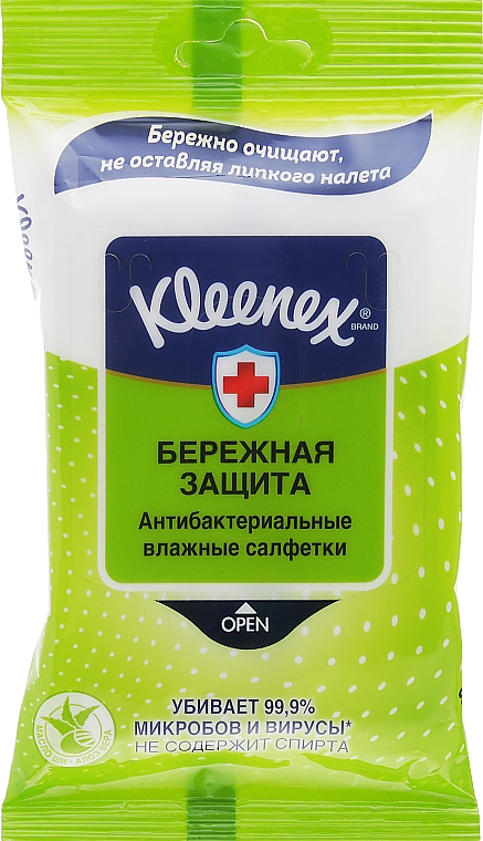 Антибактериальные влажные салфетки "Бережная защита", 10шт - Kleenex Protect