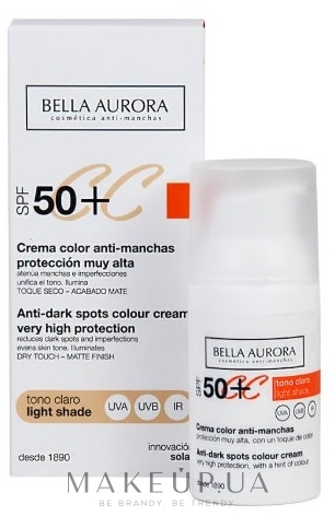 CC-крем для обличчя, з SPF 50 - Bella Aurora CC Anti-Spot Cream Spf50 — фото Light