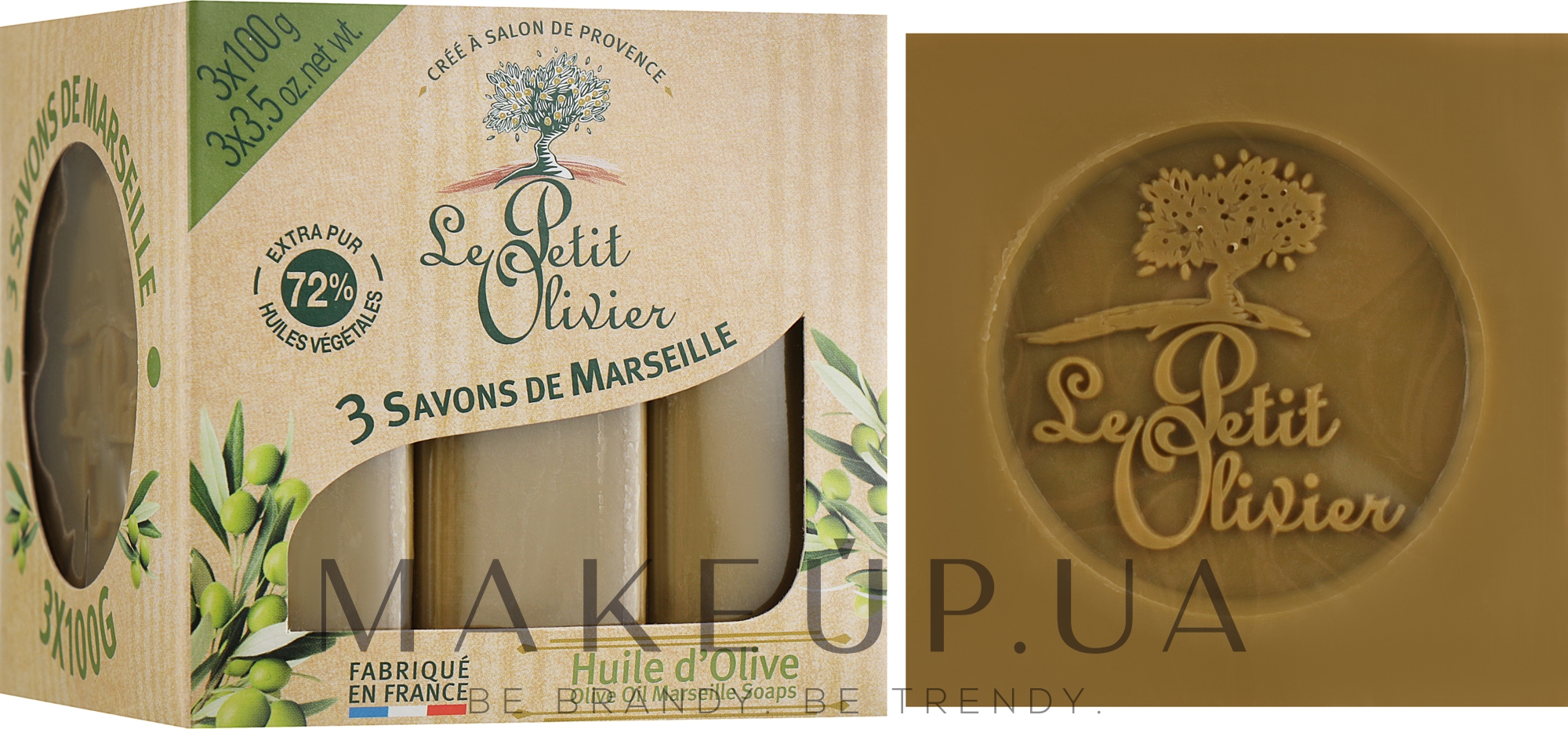 3 традиційних мила Оливкове масло- Le Petit Olivier 3 traditional Marseille soaps Olive oil — фото 3x100g