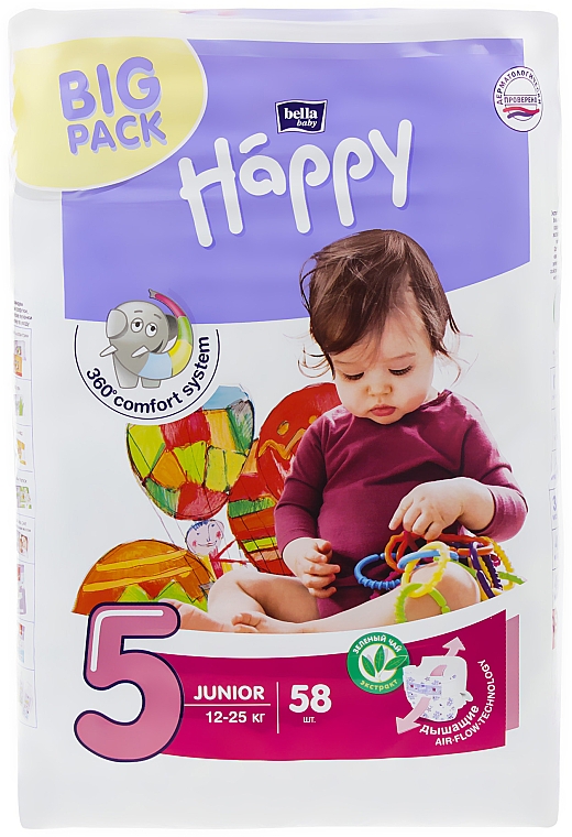 Детские подгузники "Happy" Junior 5 (12-25 кг, 58 шт) - Bella Baby — фото N1