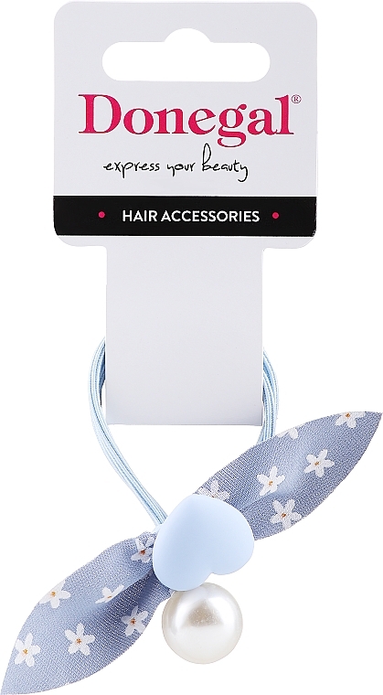 Резинка для волос, FA-5697, голубая в цветы - Donegal — фото N1