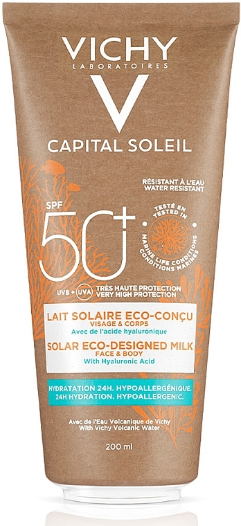 Сонцезахисне зволожуюче молочко для шкіри обличчя та тіла, SPF 50+ - Vichy Capital Soleil Solar Eco-Designed Milk SPF 50+