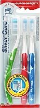 Духи, Парфюмерия, косметика Набор зубных щеток "Silver Care Plus" 3 шт., средние, салатовая + красная + синяя - Silver Care