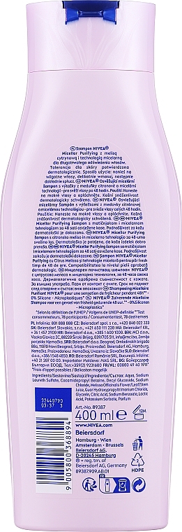 Мицеллярный шампунь для ежедневного мытья головы - Nivea Micellar Purifying 48 Freshness Shampoo — фото N2
