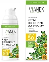 Нормализующий солнцезащитный крем для лица для ежедневного ухода за жирной и проблемной кожей - Vianek SPF 50 — фото N1