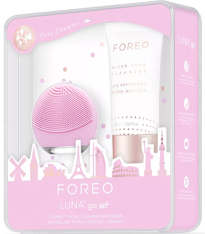 Набір - Foreo Luna Go Set Pearl Pink (f/foam/20ml + massager/1pc) — фото N1