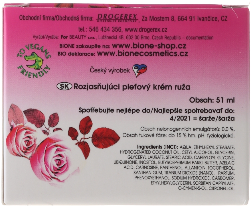 Освітлювальний крем для обличчя "Троянда" - Bione Cosmetics Rose Cream — фото N3