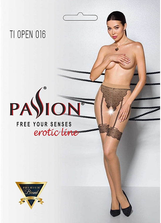 Колготки еротичні з вирізом Tiopen 016, 20 Den, beige - Passion — фото N1