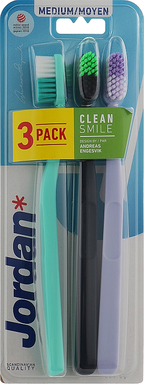 Зубна щітка, середня, рожева, чорна, біла - Jordan Clean Smile Medium